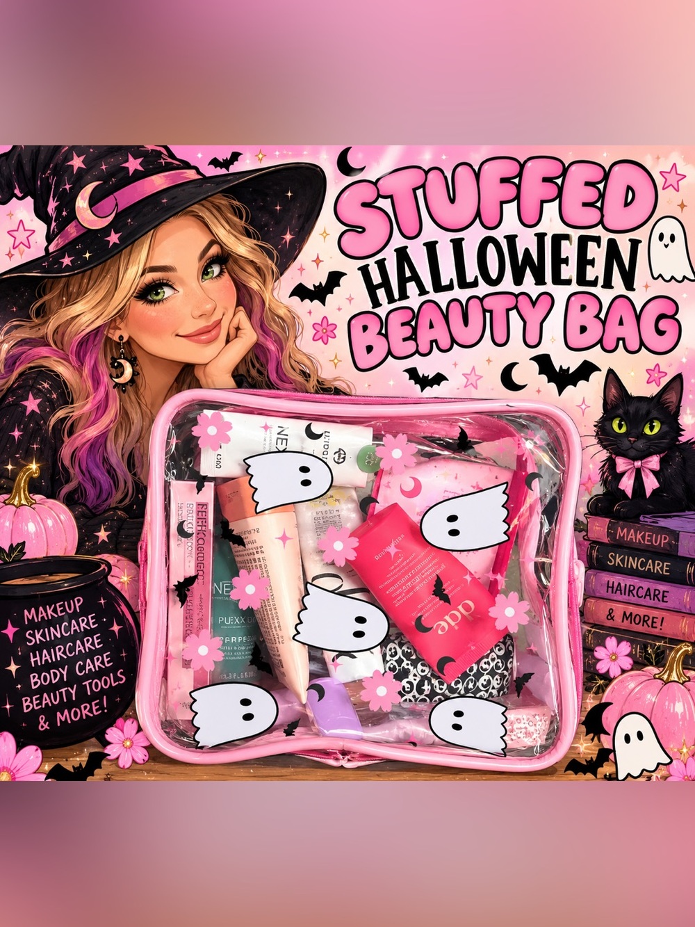 Stuffed Halloween Ghost Beauty Bag – Makeup, Skincare, Haircare & More – NEW